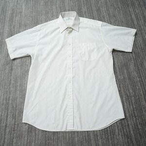 St Michael Shirt Button Up Men Short Sleeve White Stripe Made in UK 15.5